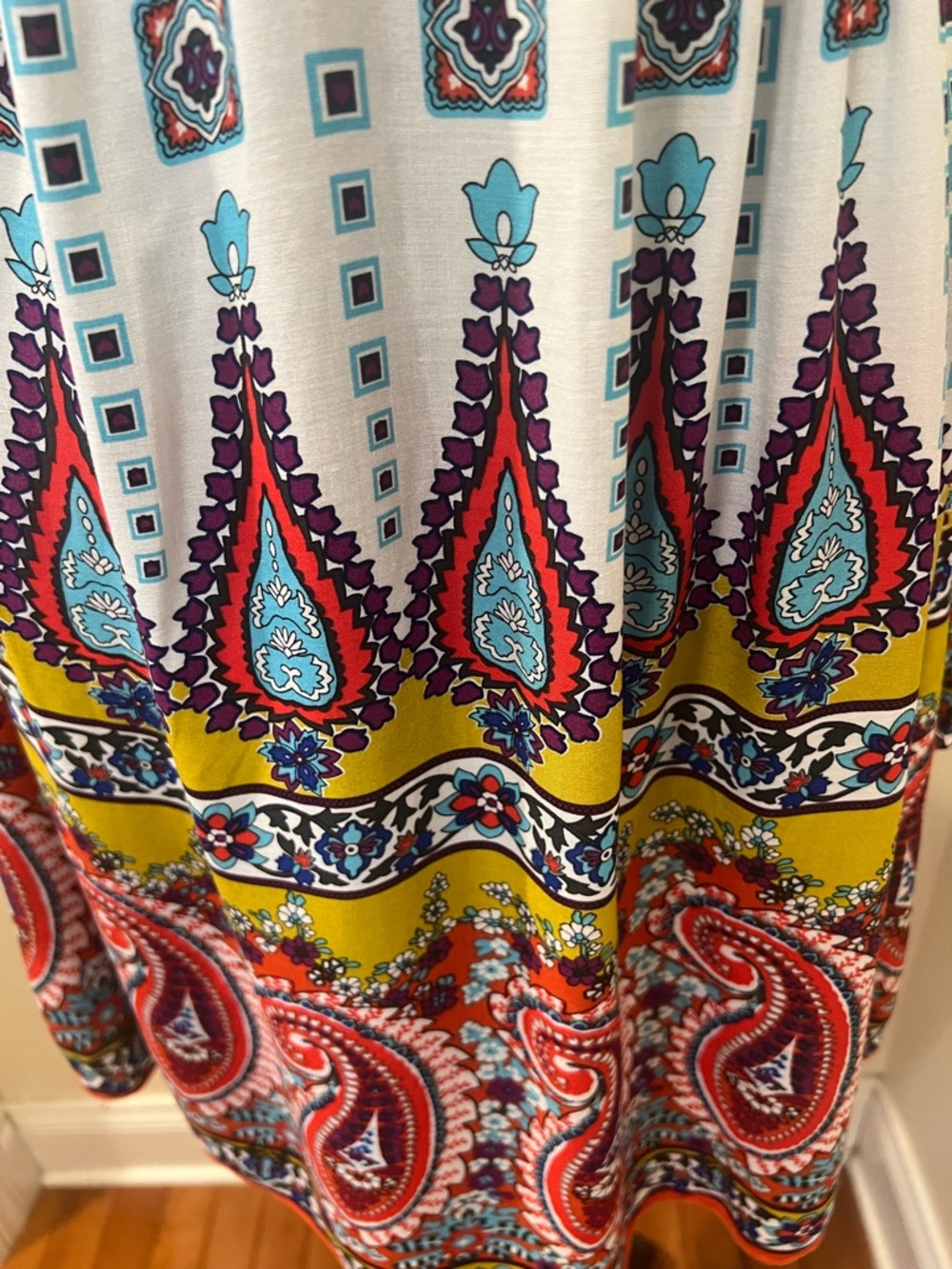 Boho Paisley Babydoll Dress Tunic Bell Sleeve Festival Mini Medium - Picture 6 of 14